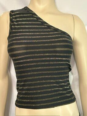 Black and Gold striped, one-shoulder crop top Size Small